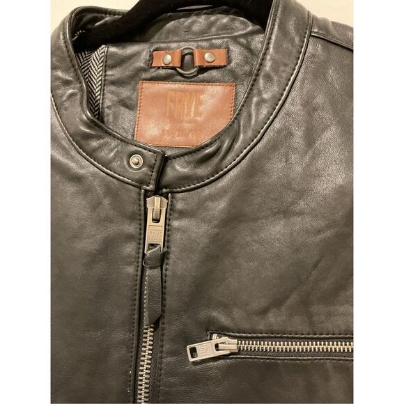 FRYE Men's Black Nappa Long Sleeve Lamb Leather Full Zip Motorcycle Jacket XL - Picture 7 of 13